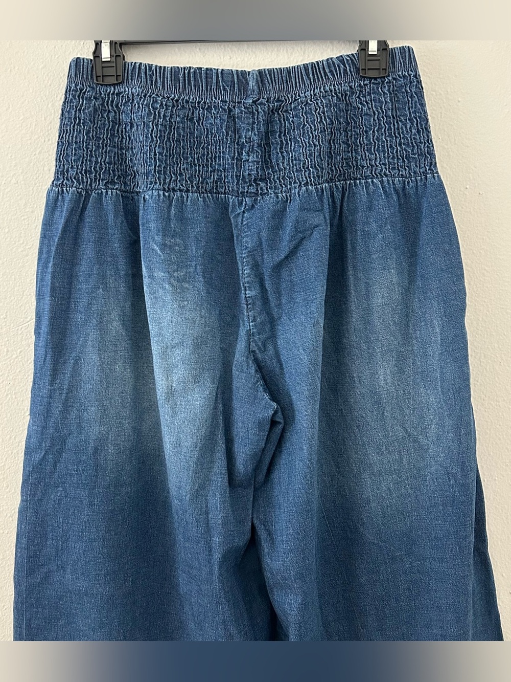 M Made in Italy Smocked Waist Wide Leg Baggy Blue Jeans Women’s XL Boho Cotton - Picture 5 of 11